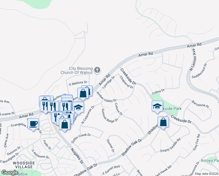 map of restaurants, bars, coffee shops, grocery stores, and more near 965 Fall Creek Court in Walnut