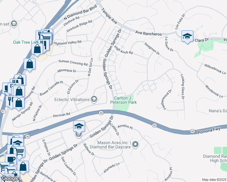 map of restaurants, bars, coffee shops, grocery stores, and more near 308 Briar Creek Road in Diamond Bar