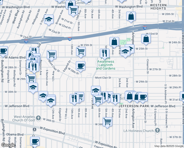 map of restaurants, bars, coffee shops, grocery stores, and more near 2717 7th Avenue in Los Angeles