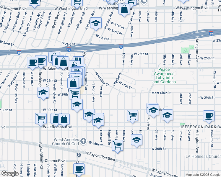 map of restaurants, bars, coffee shops, grocery stores, and more near 4015 Mont Clair Street in Los Angeles