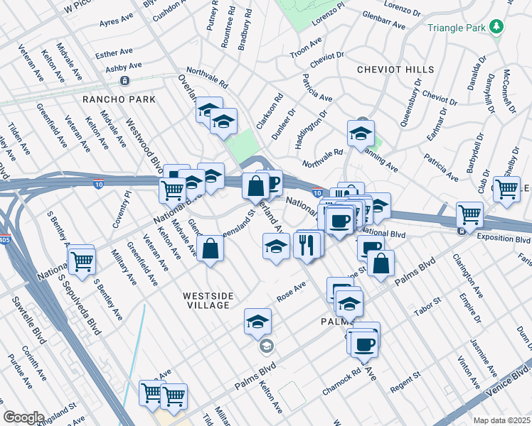 map of restaurants, bars, coffee shops, grocery stores, and more near in Los Angeles