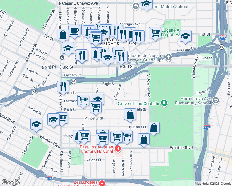 map of restaurants, bars, coffee shops, grocery stores, and more near 469 South Gage Avenue in Los Angeles