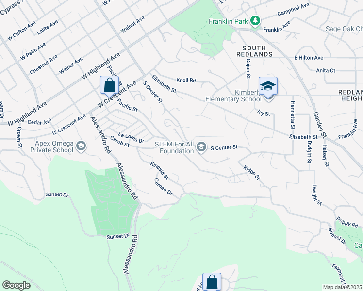 map of restaurants, bars, coffee shops, grocery stores, and more near 1379 Pacific St in Redlands