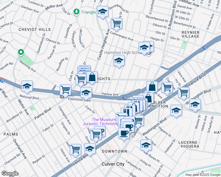 map of restaurants, bars, coffee shops, grocery stores, and more near 3328 Oakhurst Avenue in Los Angeles