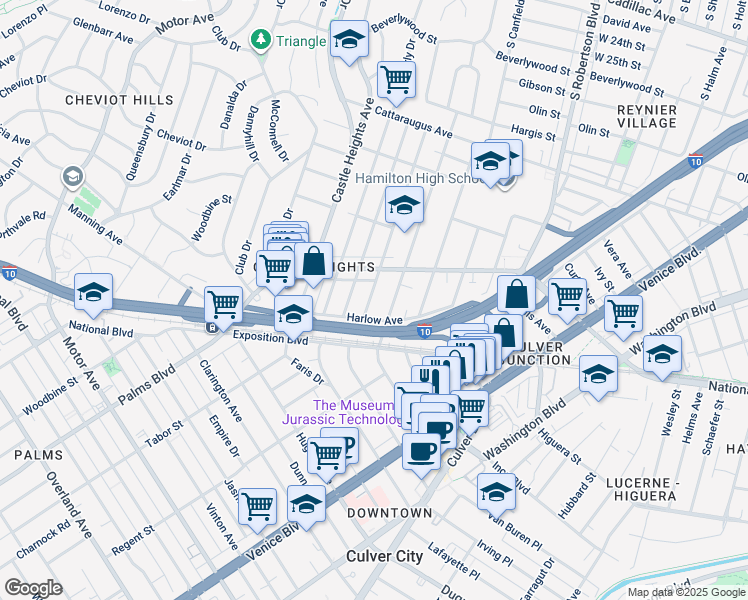 map of restaurants, bars, coffee shops, grocery stores, and more near 3328 Oakhurst Avenue in Los Angeles