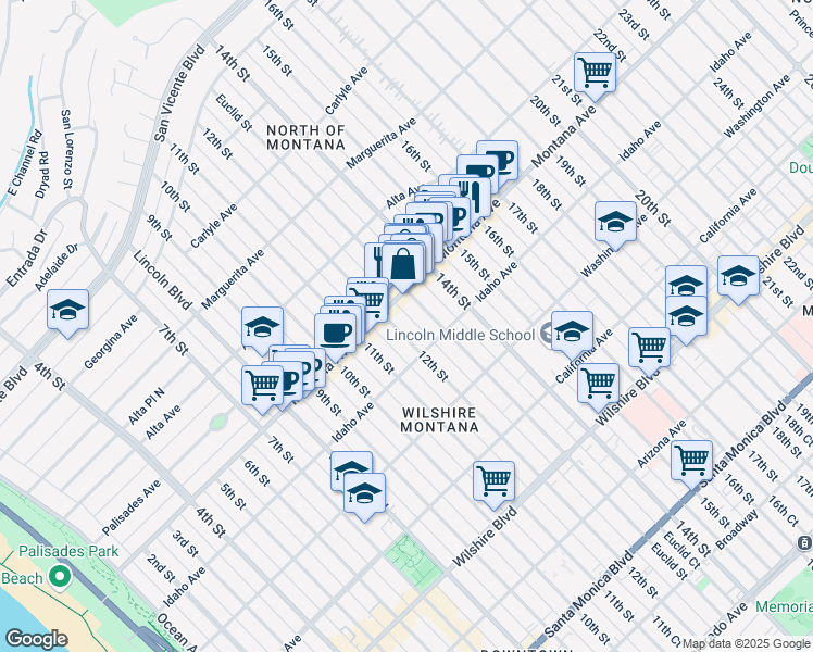 map of restaurants, bars, coffee shops, grocery stores, and more near 832 Euclid Street in Santa Monica