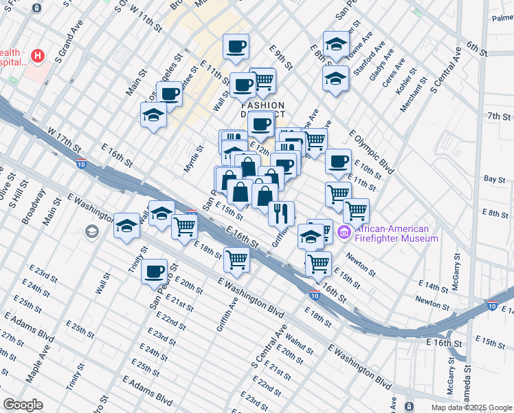 map of restaurants, bars, coffee shops, grocery stores, and more near 773 East 14th Place in Los Angeles