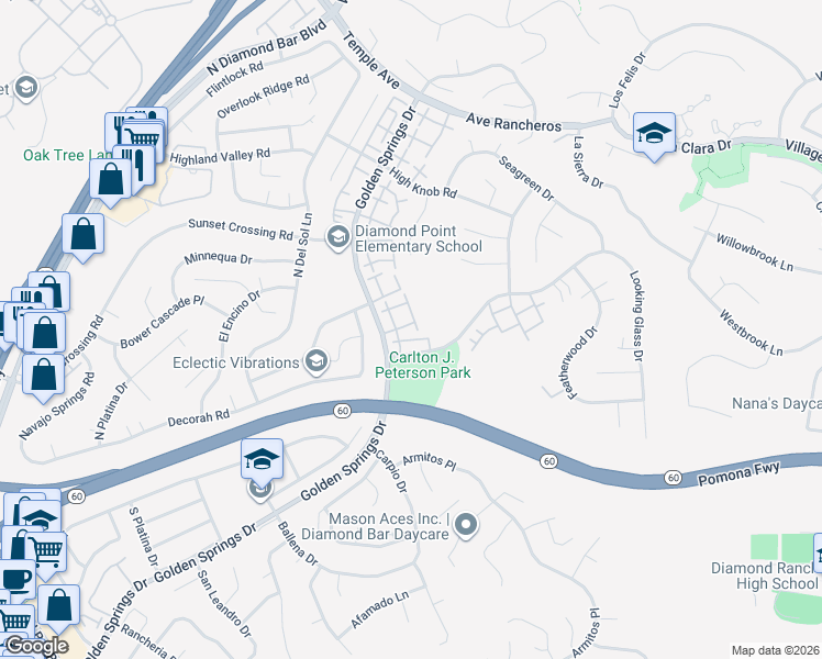 map of restaurants, bars, coffee shops, grocery stores, and more near 428 Golden Springs Drive in Diamond Bar