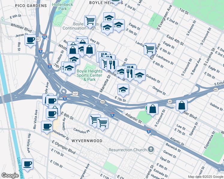 map of restaurants, bars, coffee shops, grocery stores, and more near 946 Camulos Street in Los Angeles