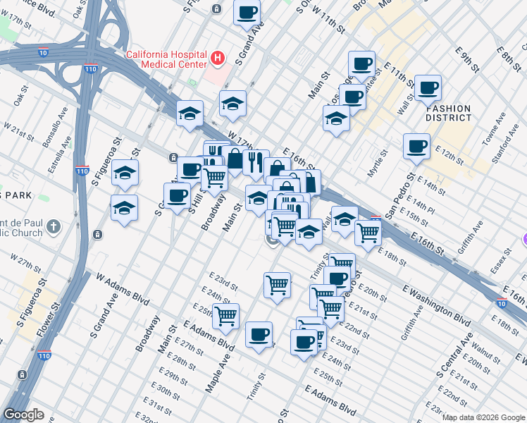 map of restaurants, bars, coffee shops, grocery stores, and more near in Los Angeles