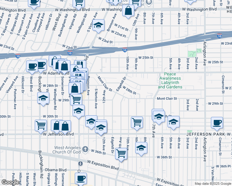 map of restaurants, bars, coffee shops, grocery stores, and more near 4015 Mont Clair Street in Los Angeles