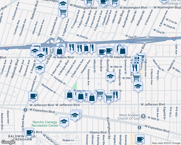 map of restaurants, bars, coffee shops, grocery stores, and more near 2822 Potomac Avenue in Los Angeles