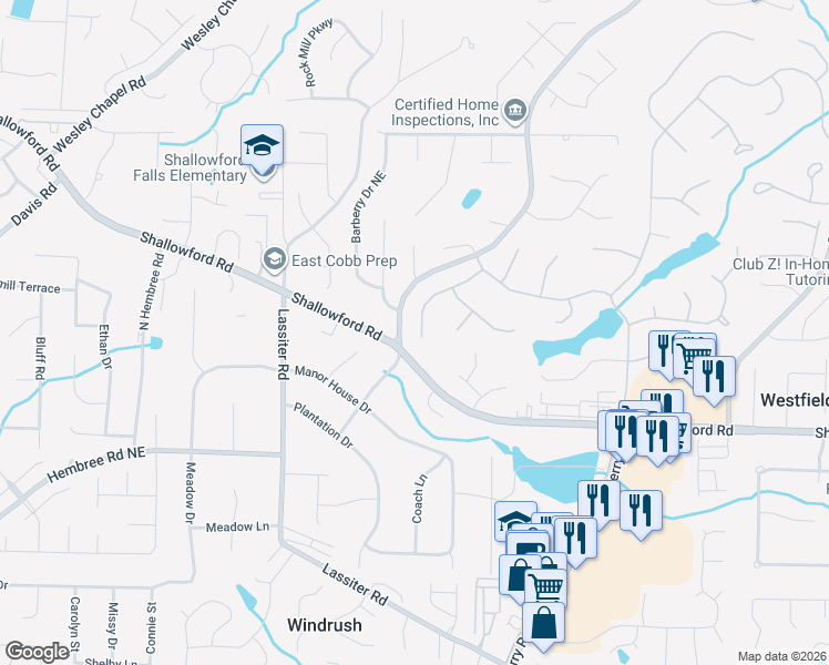 map of restaurants, bars, coffee shops, grocery stores, and more near 3339 River Birch Way in Roswell