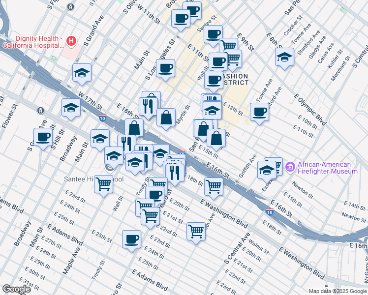 map of restaurants, bars, coffee shops, grocery stores, and more near 699 East 16th Street in Los Angeles