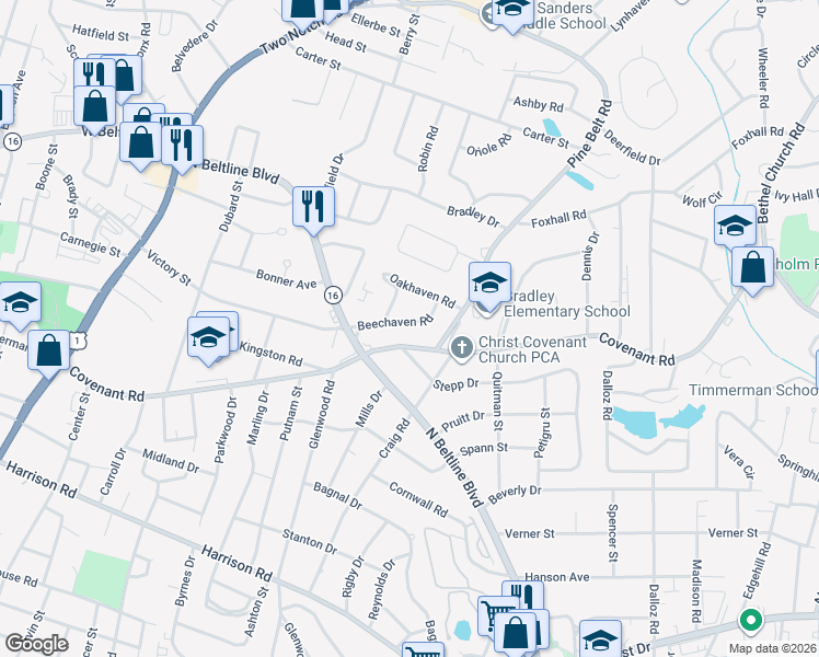 map of restaurants, bars, coffee shops, grocery stores, and more near 3042 Beechaven Road in Columbia