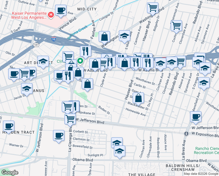 map of restaurants, bars, coffee shops, grocery stores, and more near 5621 Smiley Drive in Los Angeles
