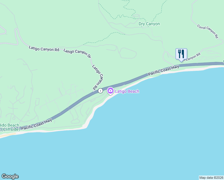 map of restaurants, bars, coffee shops, grocery stores, and more near 26501 Latigo Shore Drive in Malibu