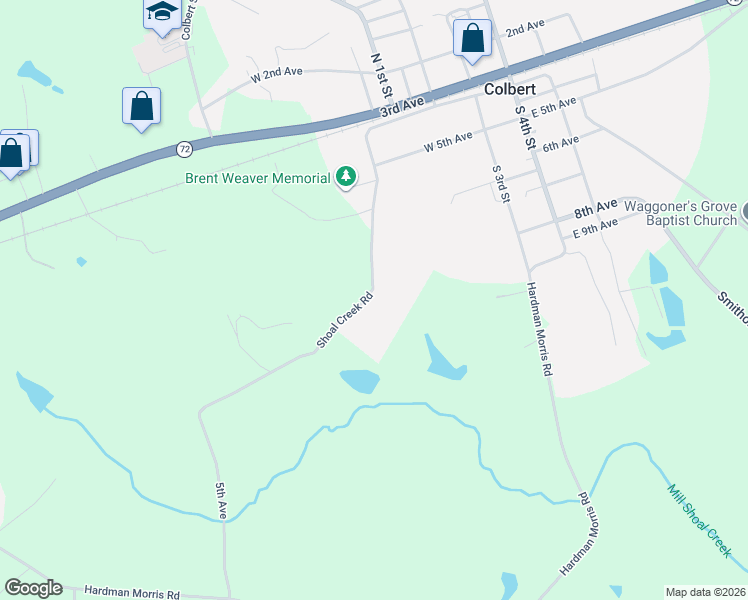 map of restaurants, bars, coffee shops, grocery stores, and more near 811 Shoal Creek Road in Colbert