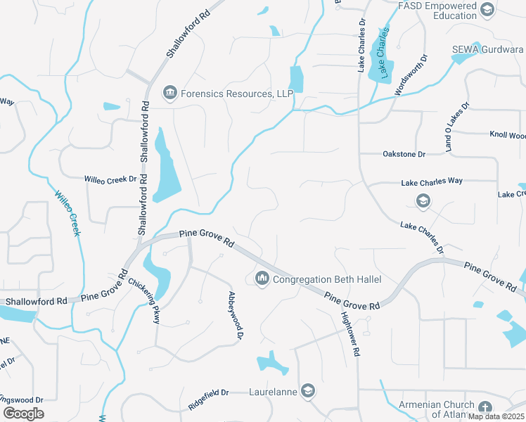 map of restaurants, bars, coffee shops, grocery stores, and more near Bluffton Way in Roswell