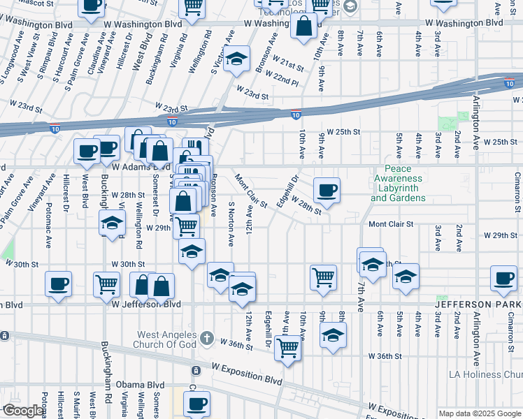 map of restaurants, bars, coffee shops, grocery stores, and more near 4015 Mont Clair Street in Los Angeles
