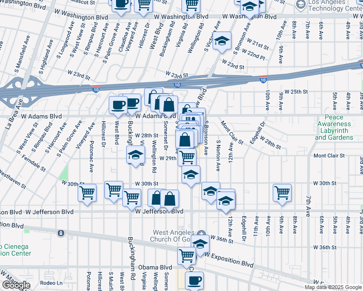 map of restaurants, bars, coffee shops, grocery stores, and more near 2819 South Victoria Avenue in Los Angeles