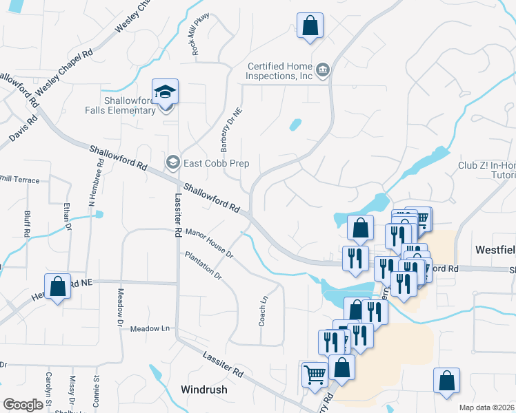 map of restaurants, bars, coffee shops, grocery stores, and more near 3339 River Birch Way in Roswell