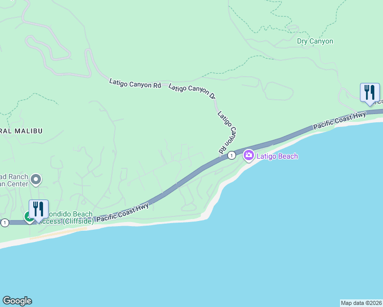 map of restaurants, bars, coffee shops, grocery stores, and more near 26743 Via Linda Street in Malibu