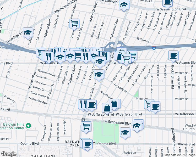 map of restaurants, bars, coffee shops, grocery stores, and more near 27081/2 Mansfield Avenue in Los Angeles