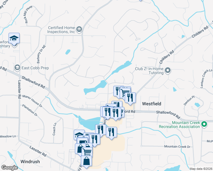 map of restaurants, bars, coffee shops, grocery stores, and more near 3341 Johnson Ferry Road Northeast in Roswell
