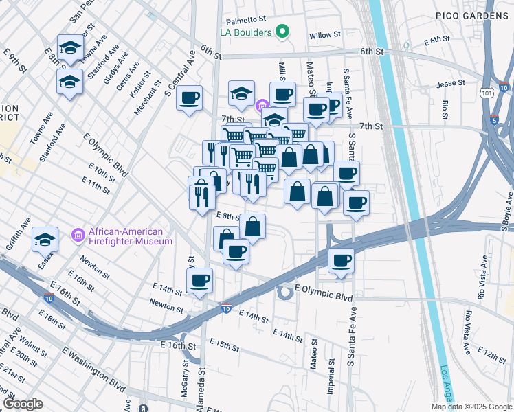 map of restaurants, bars, coffee shops, grocery stores, and more near 1718 Sacramento Street in Los Angeles