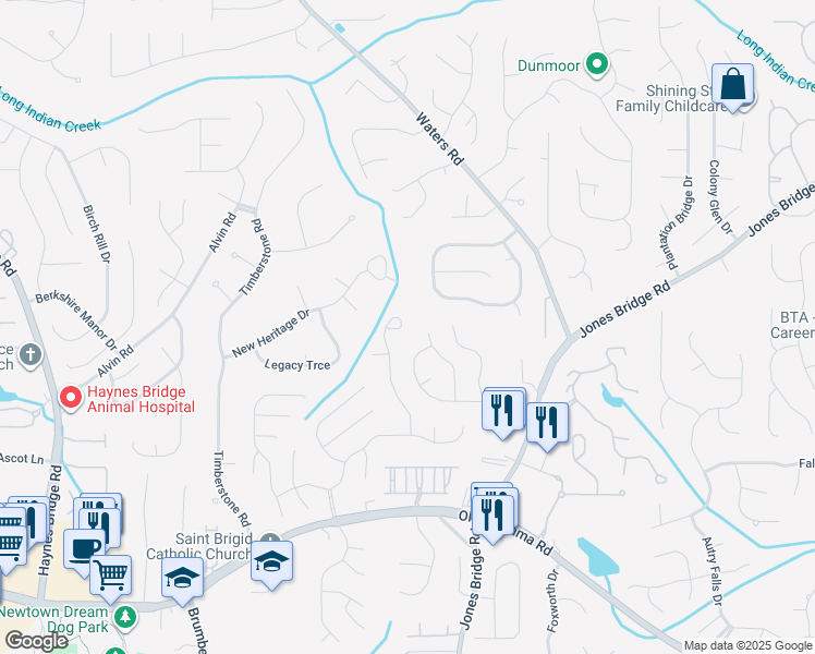 map of restaurants, bars, coffee shops, grocery stores, and more near 720 Crossbridge Alley in Alpharetta