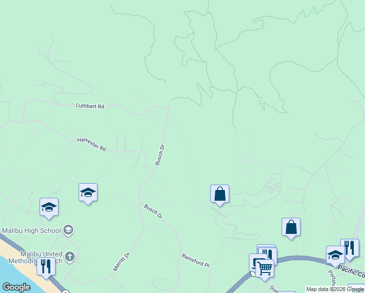 map of restaurants, bars, coffee shops, grocery stores, and more near 5703 Calpine Drive in Malibu