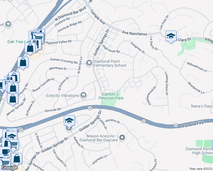 map of restaurants, bars, coffee shops, grocery stores, and more near 430 Golden Springs Drive in Diamond Bar