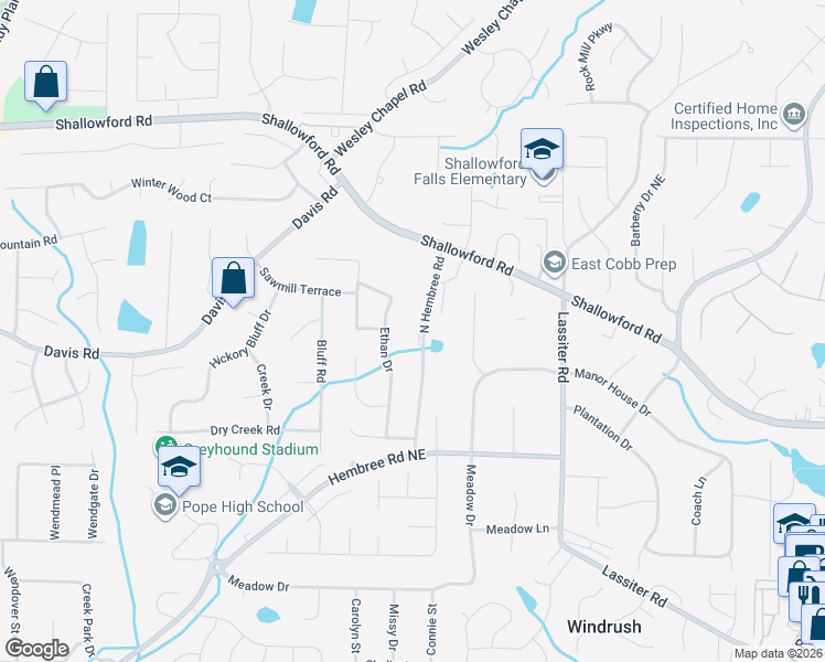 map of restaurants, bars, coffee shops, grocery stores, and more near 3333 North Hembree Road in Marietta