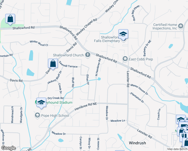 map of restaurants, bars, coffee shops, grocery stores, and more near 3333 North Hembree Road in Marietta
