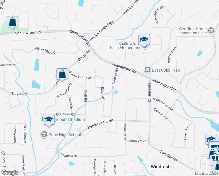 map of restaurants, bars, coffee shops, grocery stores, and more near 3333 North Hembree Road in Marietta