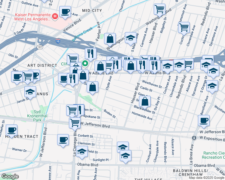 map of restaurants, bars, coffee shops, grocery stores, and more near 5637 Smiley Drive in Los Angeles