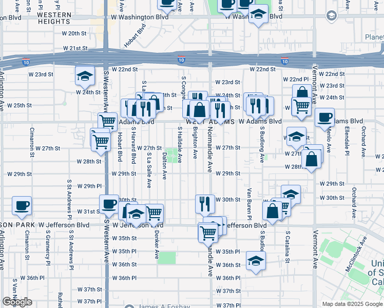 map of restaurants, bars, coffee shops, grocery stores, and more near 2711 Brighton Avenue in Los Angeles