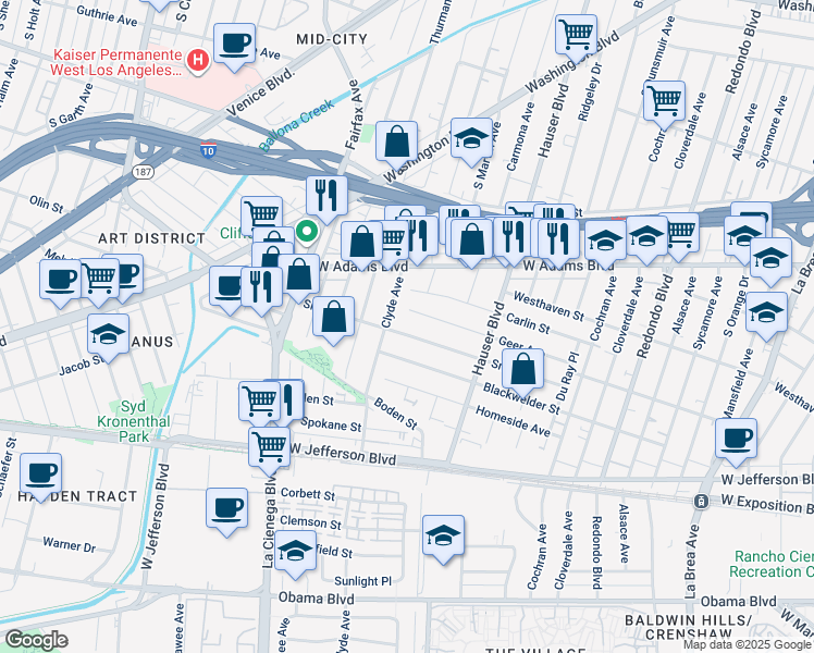 map of restaurants, bars, coffee shops, grocery stores, and more near 5637 Smiley Drive in Los Angeles
