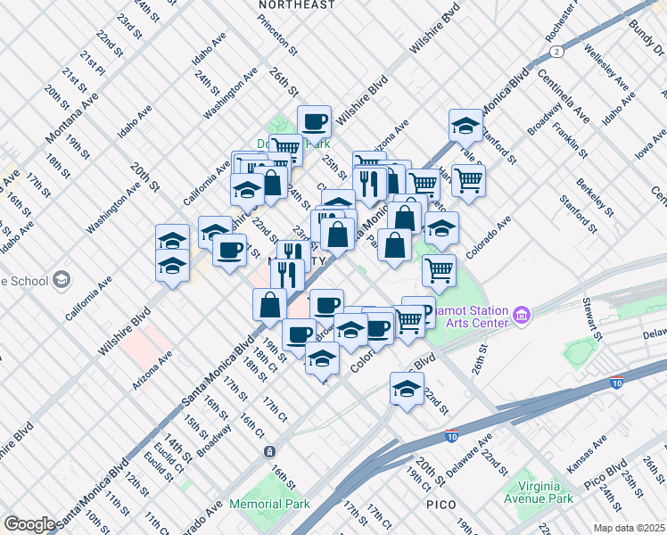 map of restaurants, bars, coffee shops, grocery stores, and more near 2232 Santa Monica Boulevard in Santa Monica