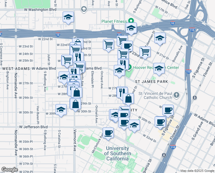 map of restaurants, bars, coffee shops, grocery stores, and more near in Los Angeles
