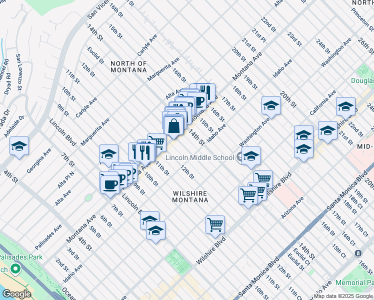 map of restaurants, bars, coffee shops, grocery stores, and more near 832 Euclid Street in Santa Monica