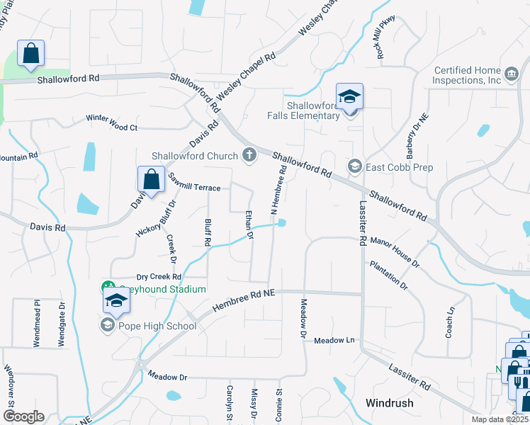 map of restaurants, bars, coffee shops, grocery stores, and more near 3333 North Hembree Road in Marietta