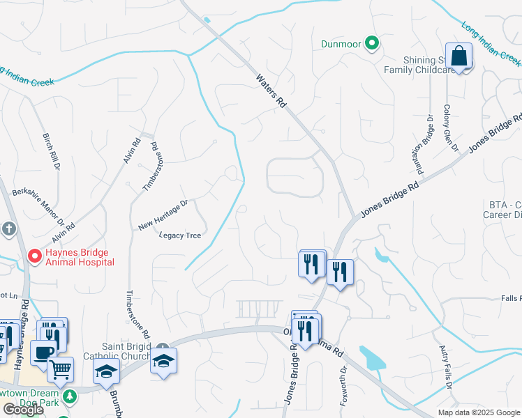 map of restaurants, bars, coffee shops, grocery stores, and more near 720 Crossbridge Alley in Alpharetta