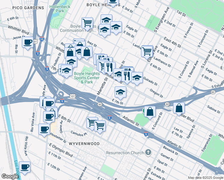 map of restaurants, bars, coffee shops, grocery stores, and more near 946 Camulos Street in Los Angeles