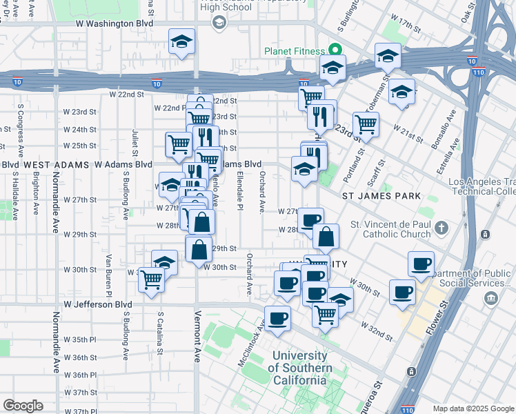 map of restaurants, bars, coffee shops, grocery stores, and more near in Los Angeles