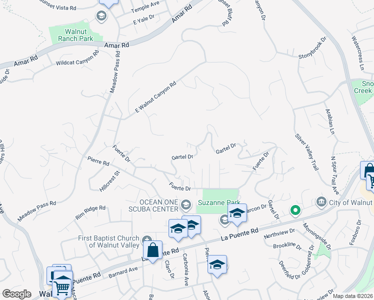 map of restaurants, bars, coffee shops, grocery stores, and more near 839 Aldina Hill Road in Walnut
