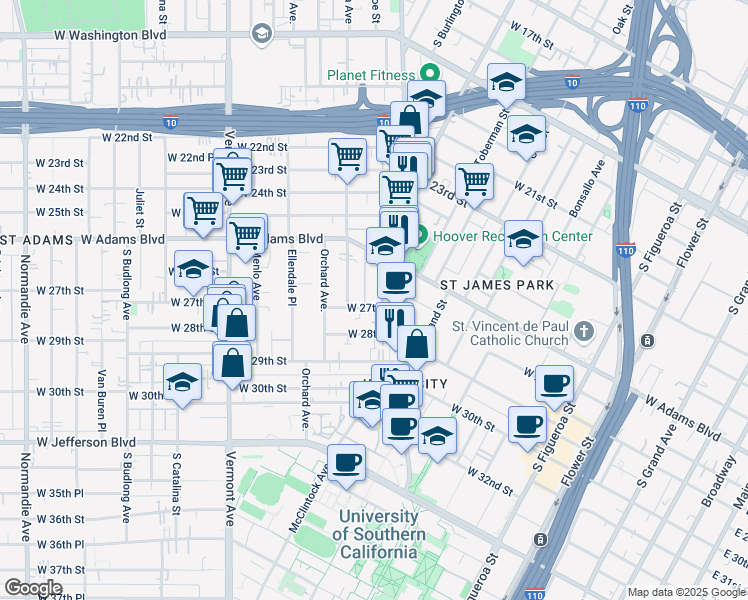 map of restaurants, bars, coffee shops, grocery stores, and more near in Los Angeles