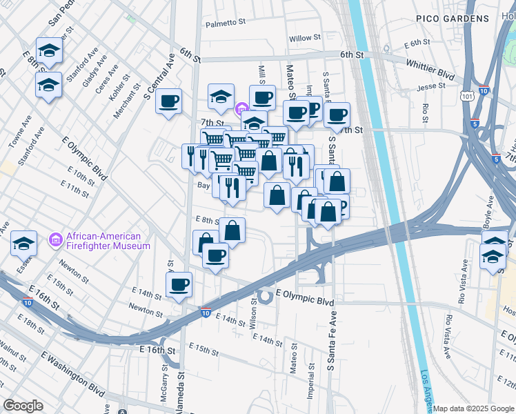 map of restaurants, bars, coffee shops, grocery stores, and more near 1899 Sacramento Street in Los Angeles