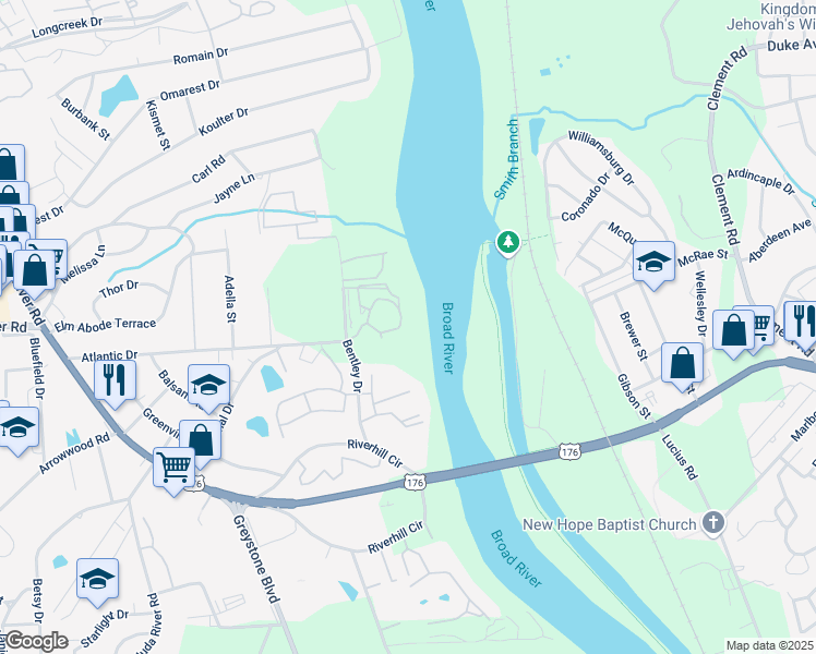 map of restaurants, bars, coffee shops, grocery stores, and more near 1850 Atlantic Drive in Columbia
